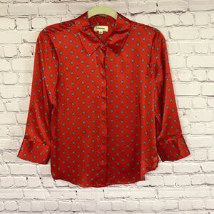 L'AGENCE Royal Red Maestro Jil Silk Charmeuse Button Blouse 3/4 Sleeve Size SP